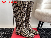 Valentino Vlogo Type Boot in Toile Iconographe 30mm Beige and Black Replica