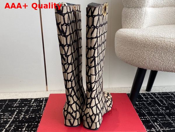 Valentino Vlogo Type Boot in Toile Iconographe 30mm Beige and Black Replica