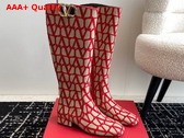 Valentino Vlogo Type Boot in Toile Iconographe 30mm Beige and Red Replica