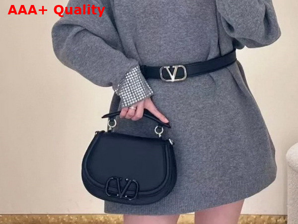 Valentino Vsling Shoulder Bag in Black Grainy Calfskin Replica